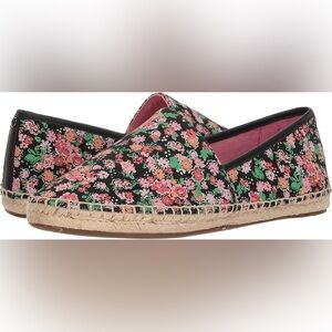 COACH Flat Espadrille Black/Pink Floral Canvas